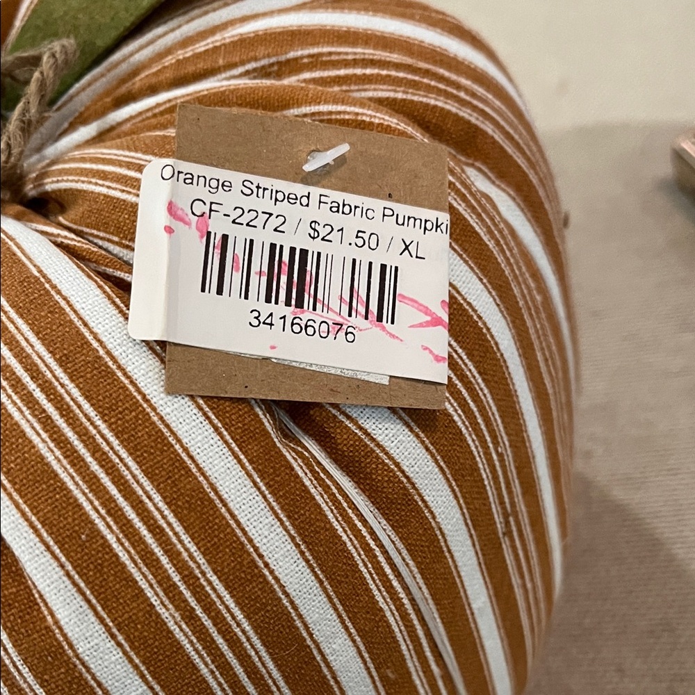 Orange Striped Fabric Pumpkin/NWT/XL - Picture 3 of 7